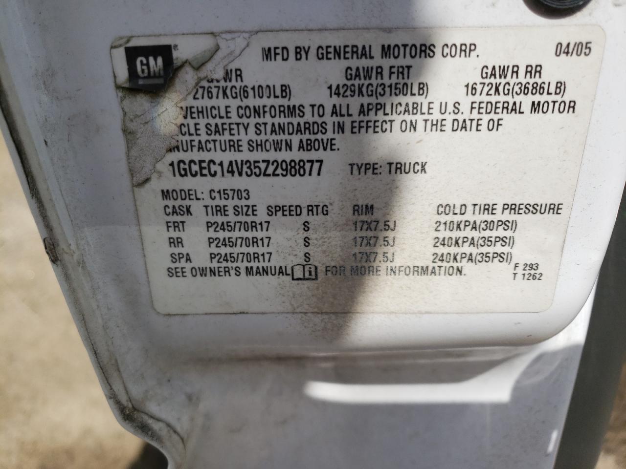 Photo 10 from auction – 2005 CHEVROLET SILVERADO with VIN 1GCEC14V35Z298877