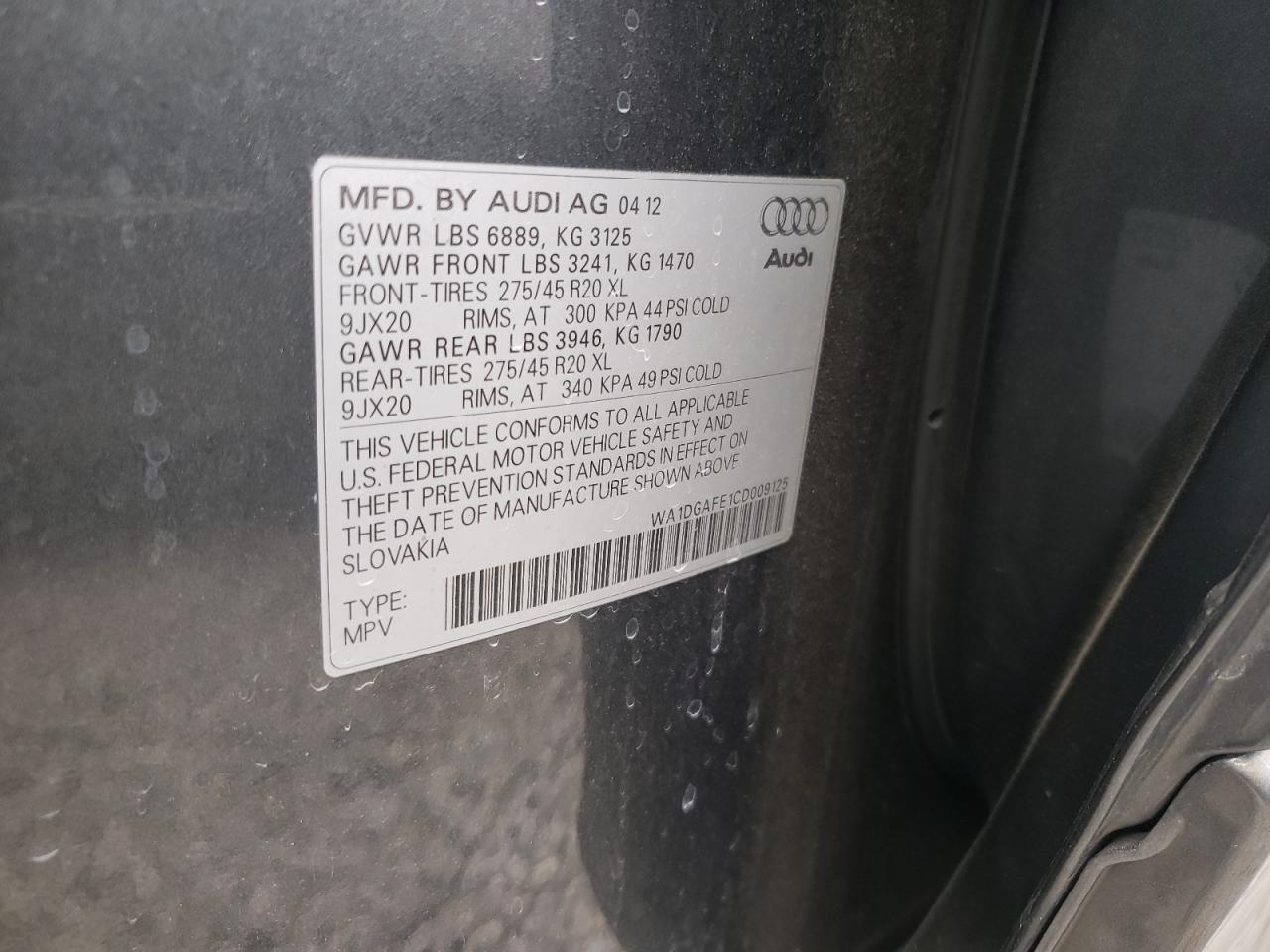 Photo 10 from auction – 2012 AUDI Q7 PRESTIG with VIN WA1DGAFE1CD009125