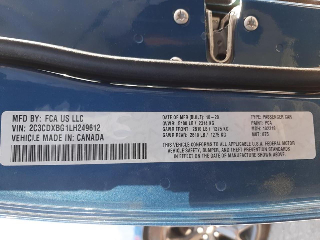 Photo 10 from auction – 2020 DODGE CHARGER SX with VIN 2C3CDXBG1LH249612