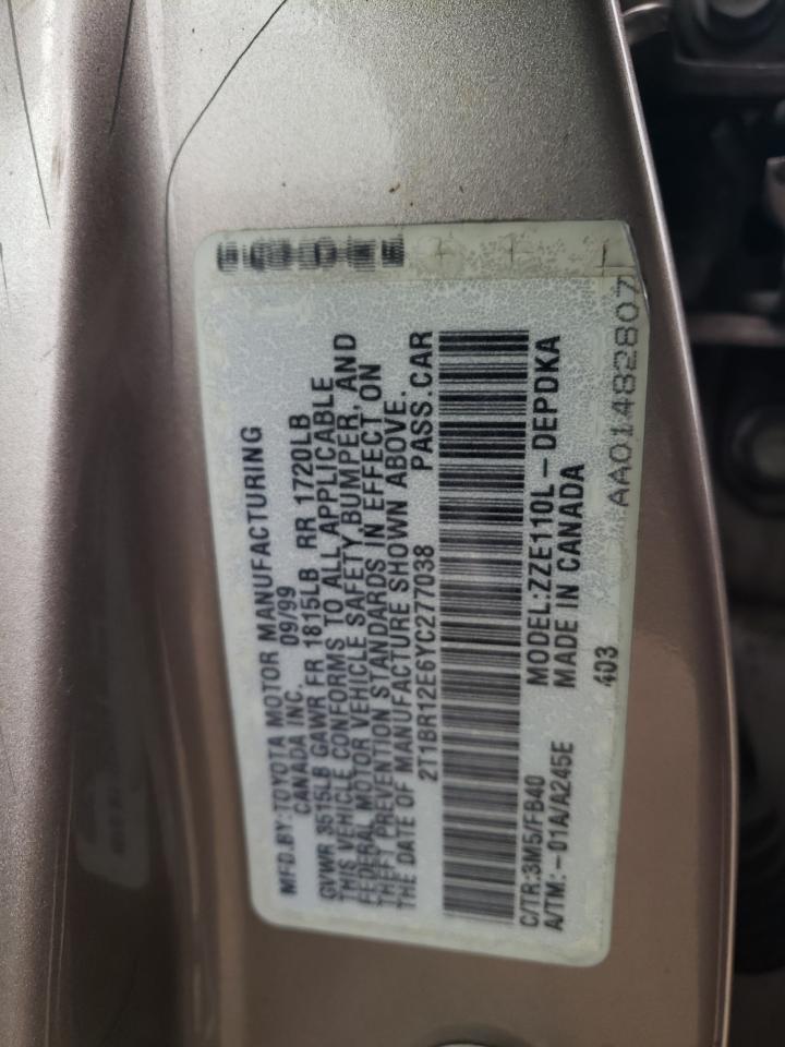 Photo 10 from auction – 2000 TOYOTA COROLLA VE with VIN 2T1BR12E6YC277038