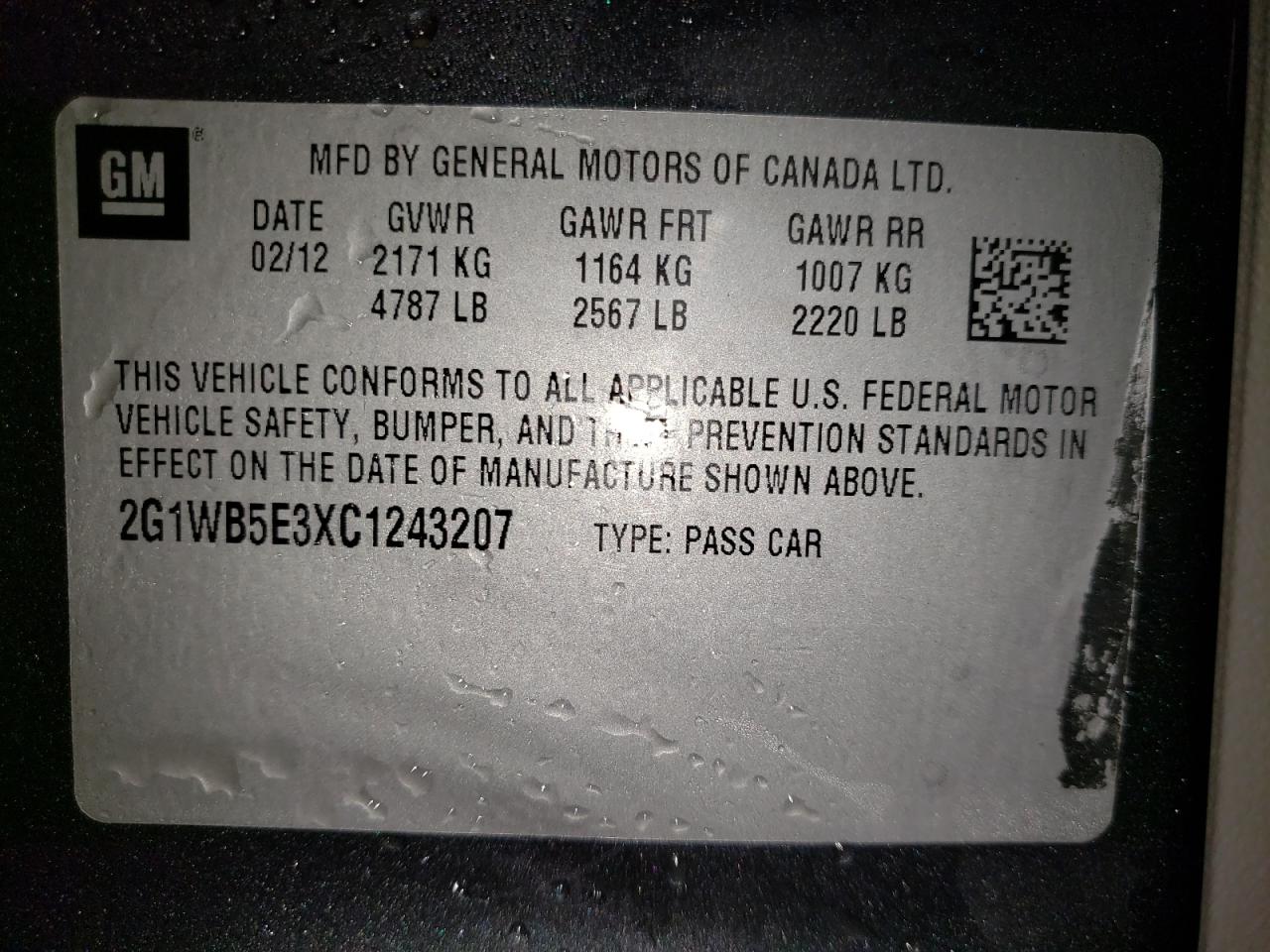 Photo 10 from auction – 2012 CHEVROLET IMPALA LT with VIN 2G1WB5E3XC1243207