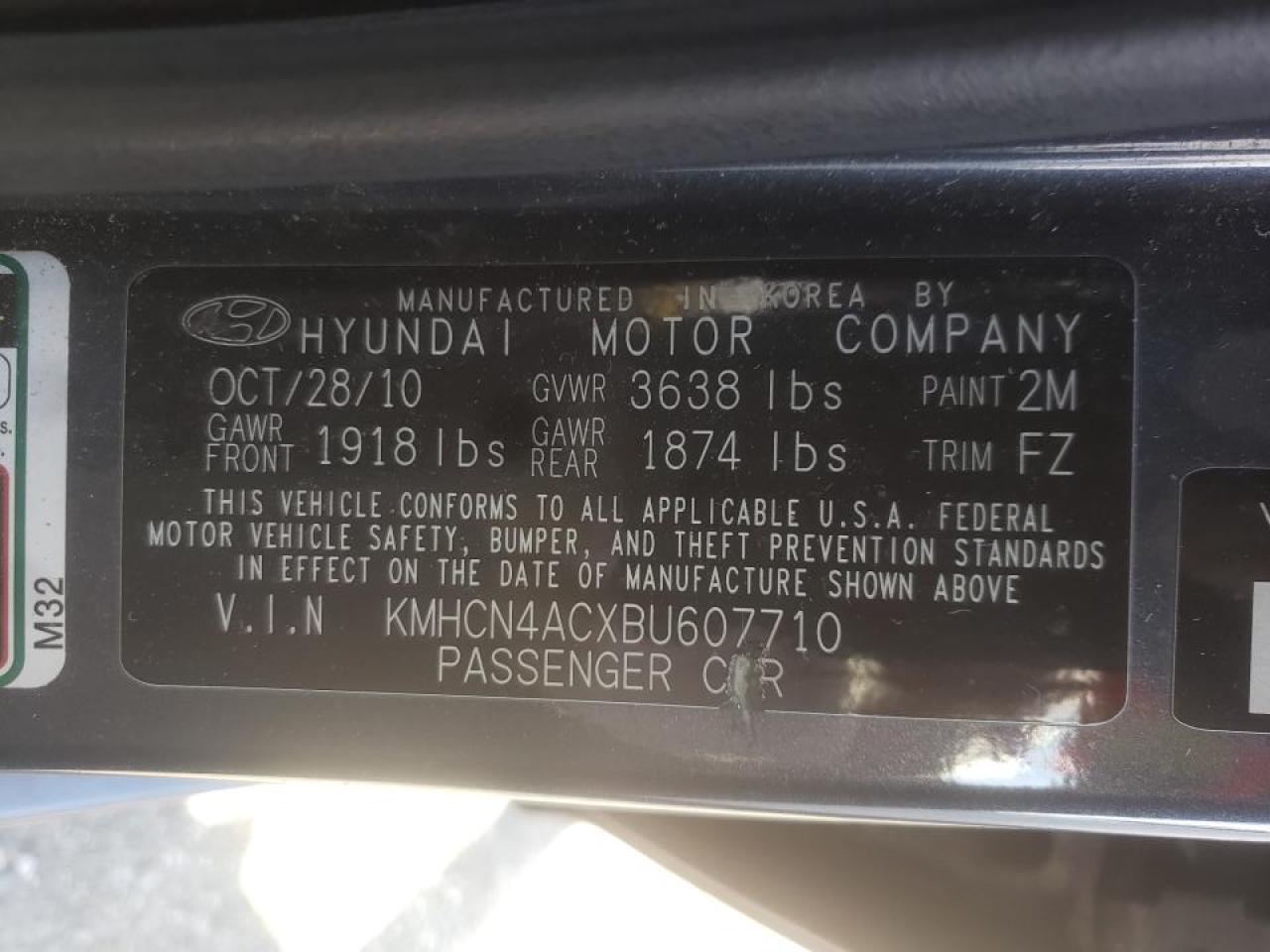 Photo 10 from auction – 2011 HYUNDAI ACCENT GLS with VIN KMHCN4ACXBU607710