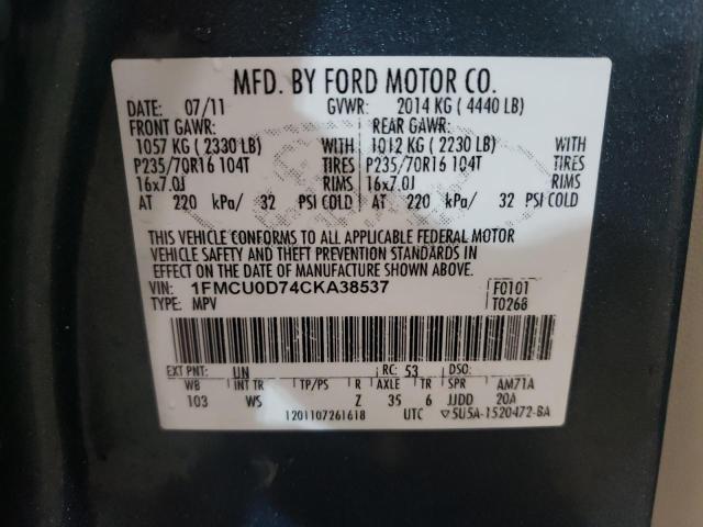Photo 10 from auction – 2012 FORD ESCAPE XLT with VIN 1FMCU0D74CKA38537
