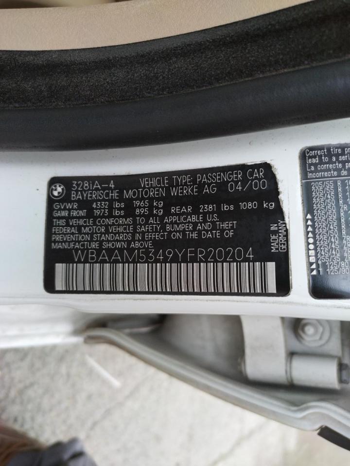Photo 10 from auction – 2000 BMW 328 I with VIN WBAAM5349YFR20204