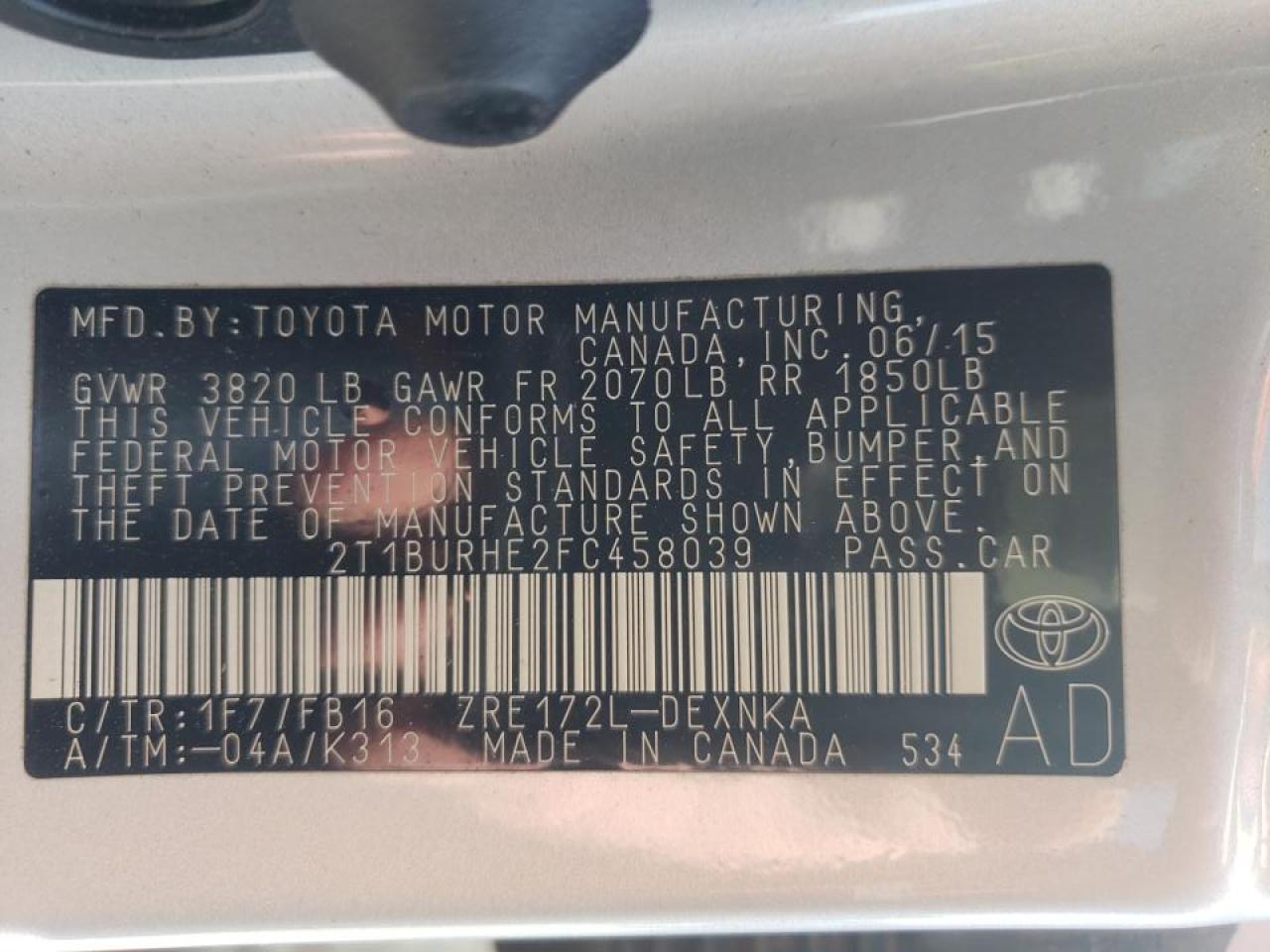 Photo 10 from auction – 2015 TOYOTA COROLLA L with VIN 2T1BURHE2FC458039