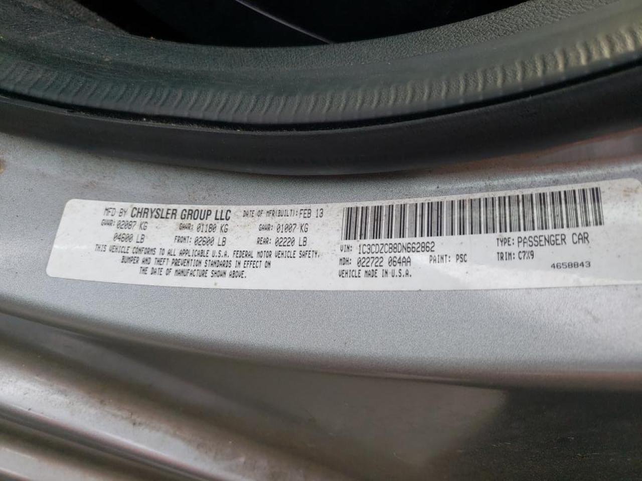 Photo 10 from auction – 2013 DODGE AVENGER SX with VIN 1C3CDZCB8DN662862