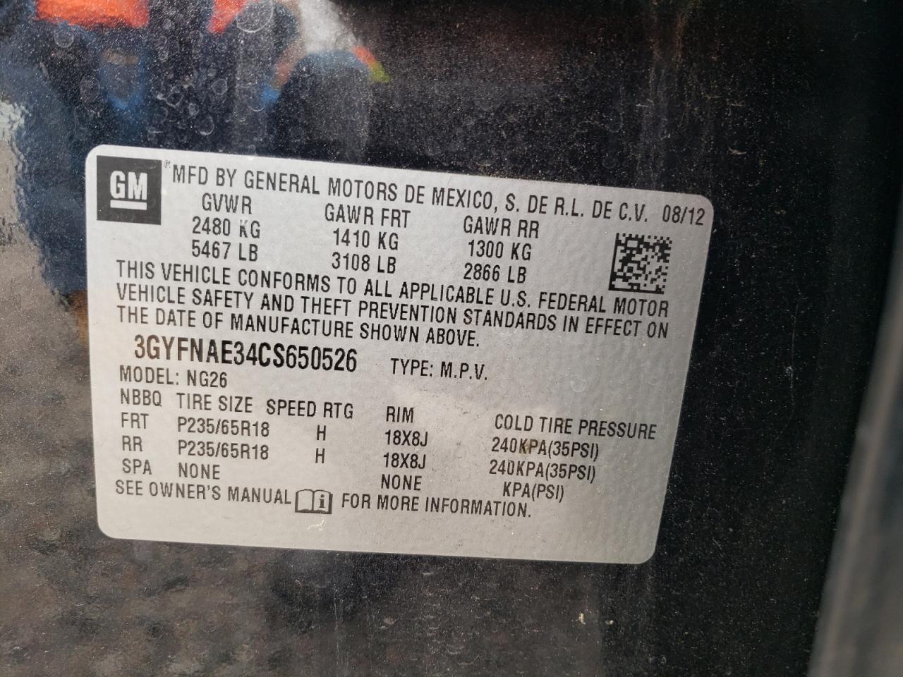 Photo 10 from auction – 2012 CADILLAC SRX LUXURY with VIN 3GYFNAE34CS650526