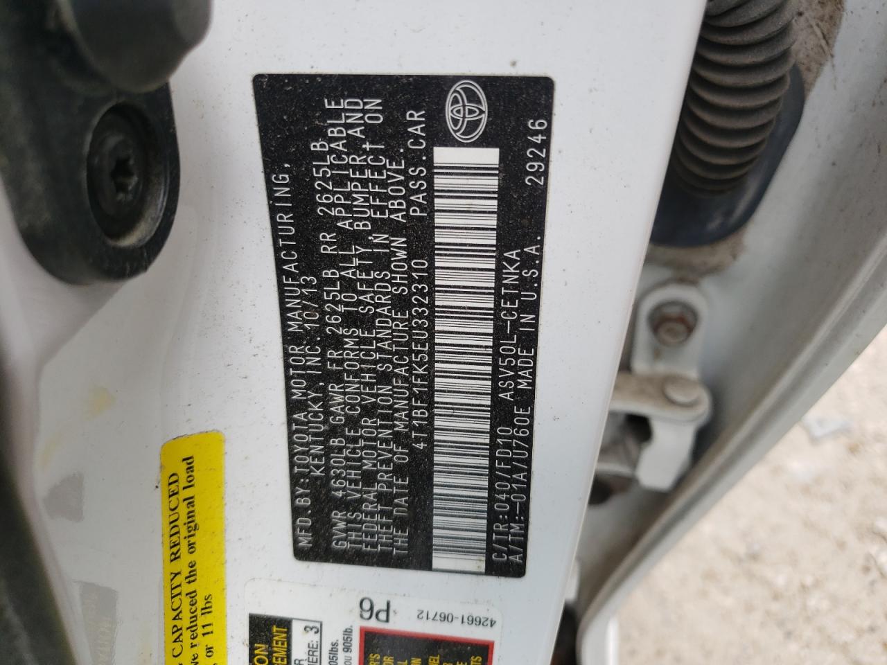 Photo 10 from auction – 2014 TOYOTA CAMRY L with VIN 4T1BF1FK5EU332310