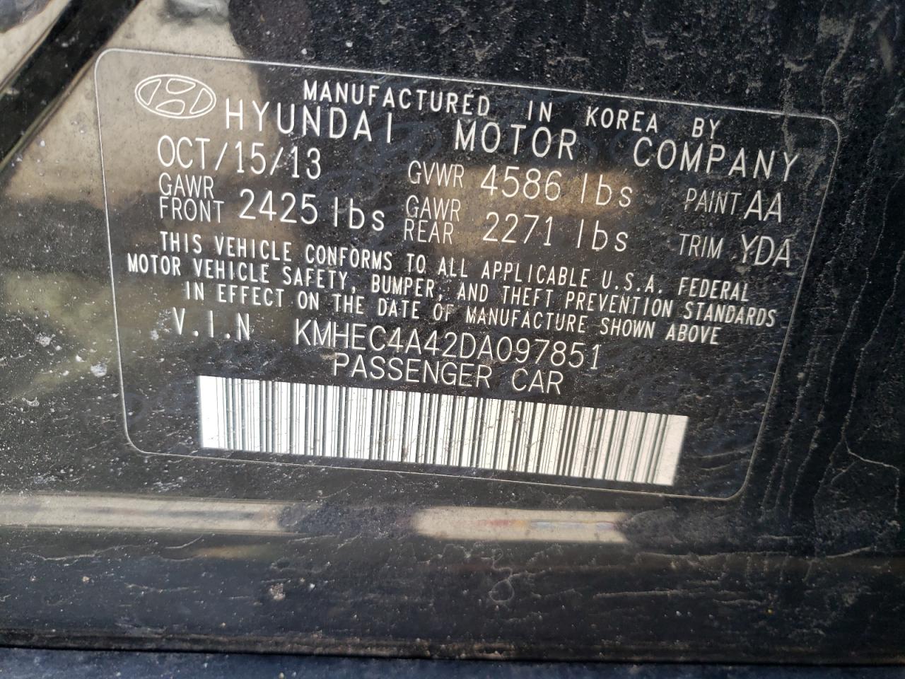 Photo 10 from auction – 2013 HYUNDAI SONATA HYB with VIN KMHEC4A42DA097851