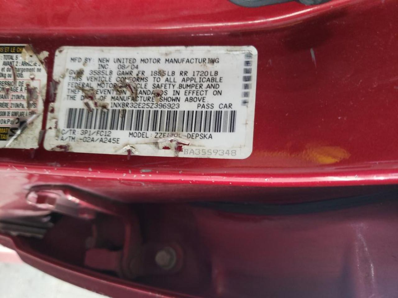 Photo 10 from auction – 2005 TOYOTA COROLLA CE with VIN 1NXBR32E25Z396923