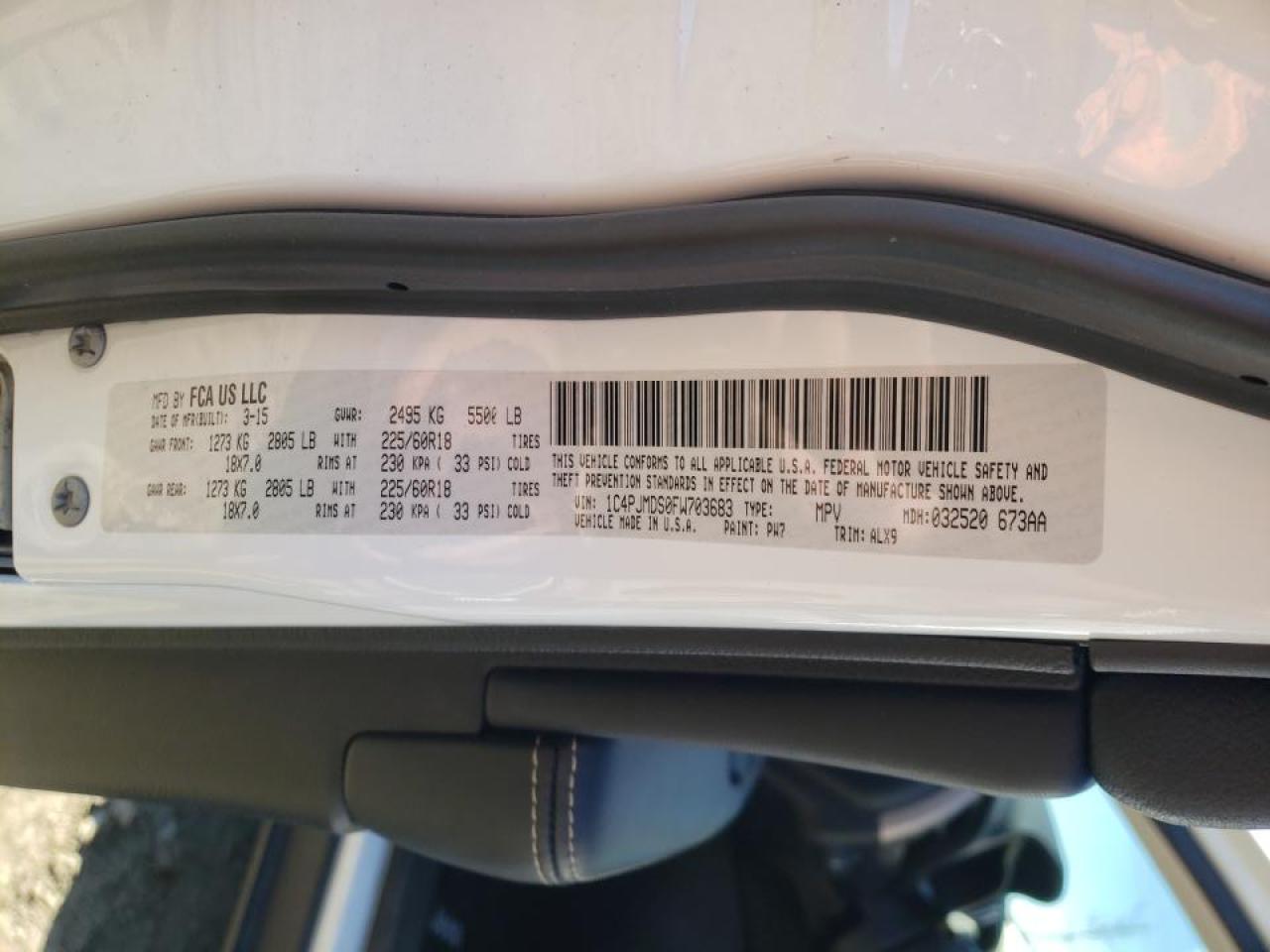 Photo 10 from auction – 2015 JEEP CHEROKEE with VIN 1C4PJMDS0FW703683