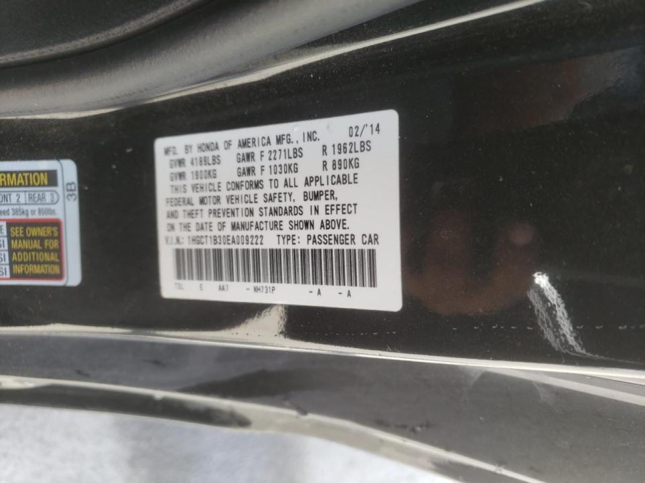 Photo 10 from auction – 2014 HONDA ACCORD LX- with VIN 1HGCT1B30EA009222