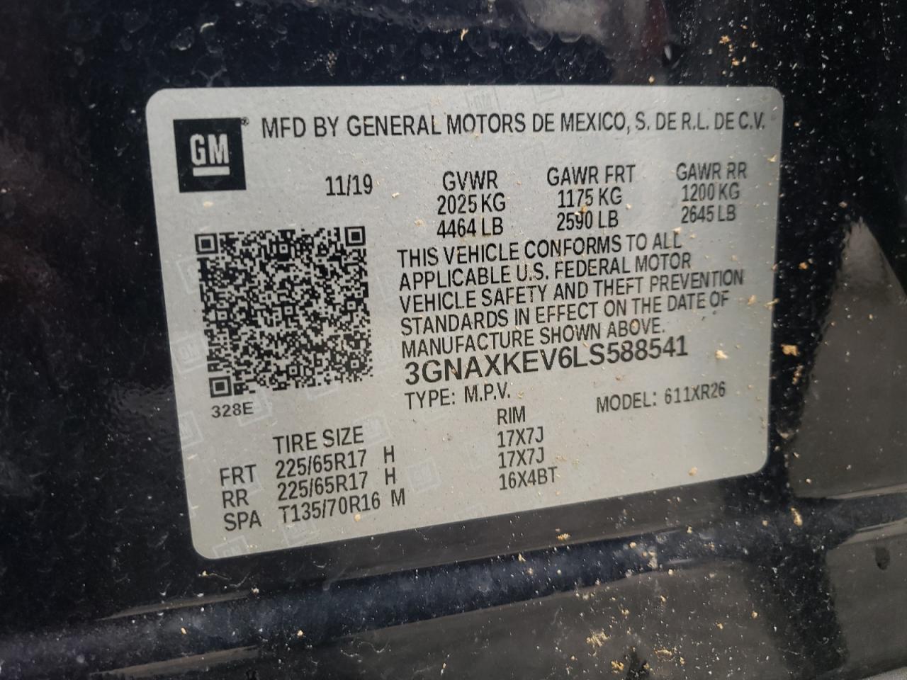 Photo 10 from auction – 2020 CHEVROLET EQUINOX LT with VIN 3GNAXKEV6LS588541