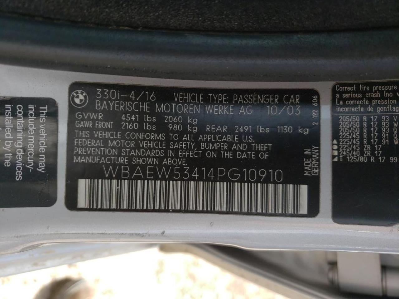 Photo 10 from auction – 2004 BMW 330 XI with VIN WBAEW53414PG10910