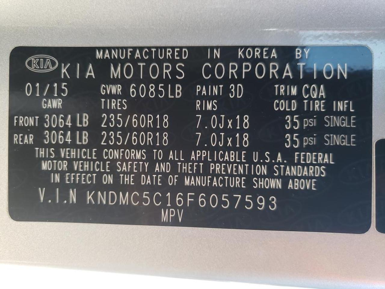 Photo 10 from auction – 2015 KIA SEDONA EX with VIN KNDMC5C16F6057593