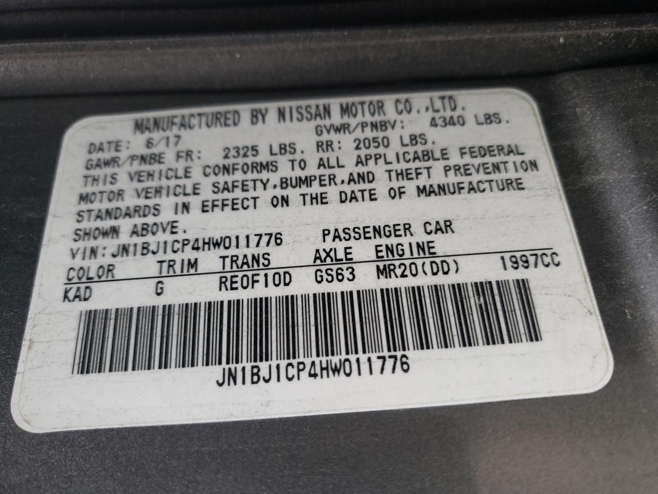 Photo 10 from auction – 2017 NISSAN ROGUE with VIN JN1BJ1CP4HW011776