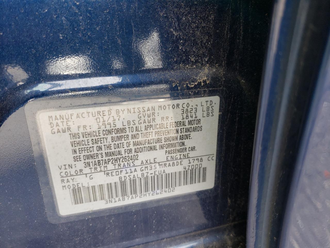 Photo 10 from auction – 2017 NISSAN SENTRA S with VIN 3N1AB7AP2HY262402