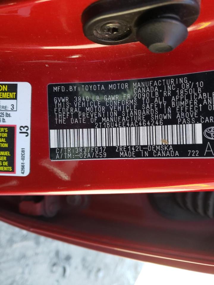 Photo 10 from auction – 2010 TOYOTA COROLLA BA with VIN 2T1BU4EE4AC464246