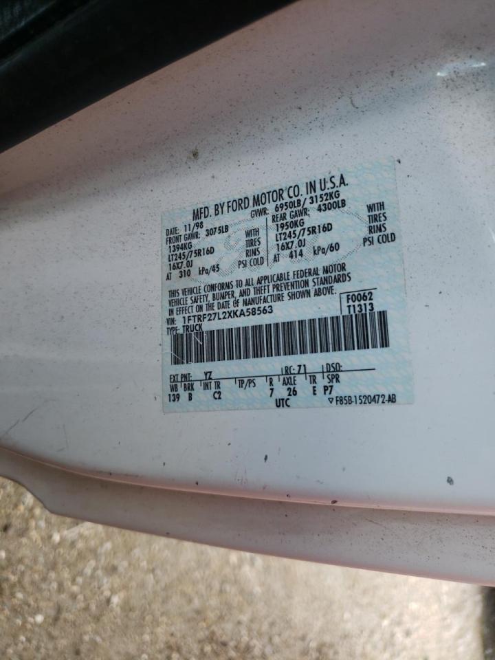 Photo 10 from auction – 1999 FORD F250 with VIN 1FTRF27L2XKA58563