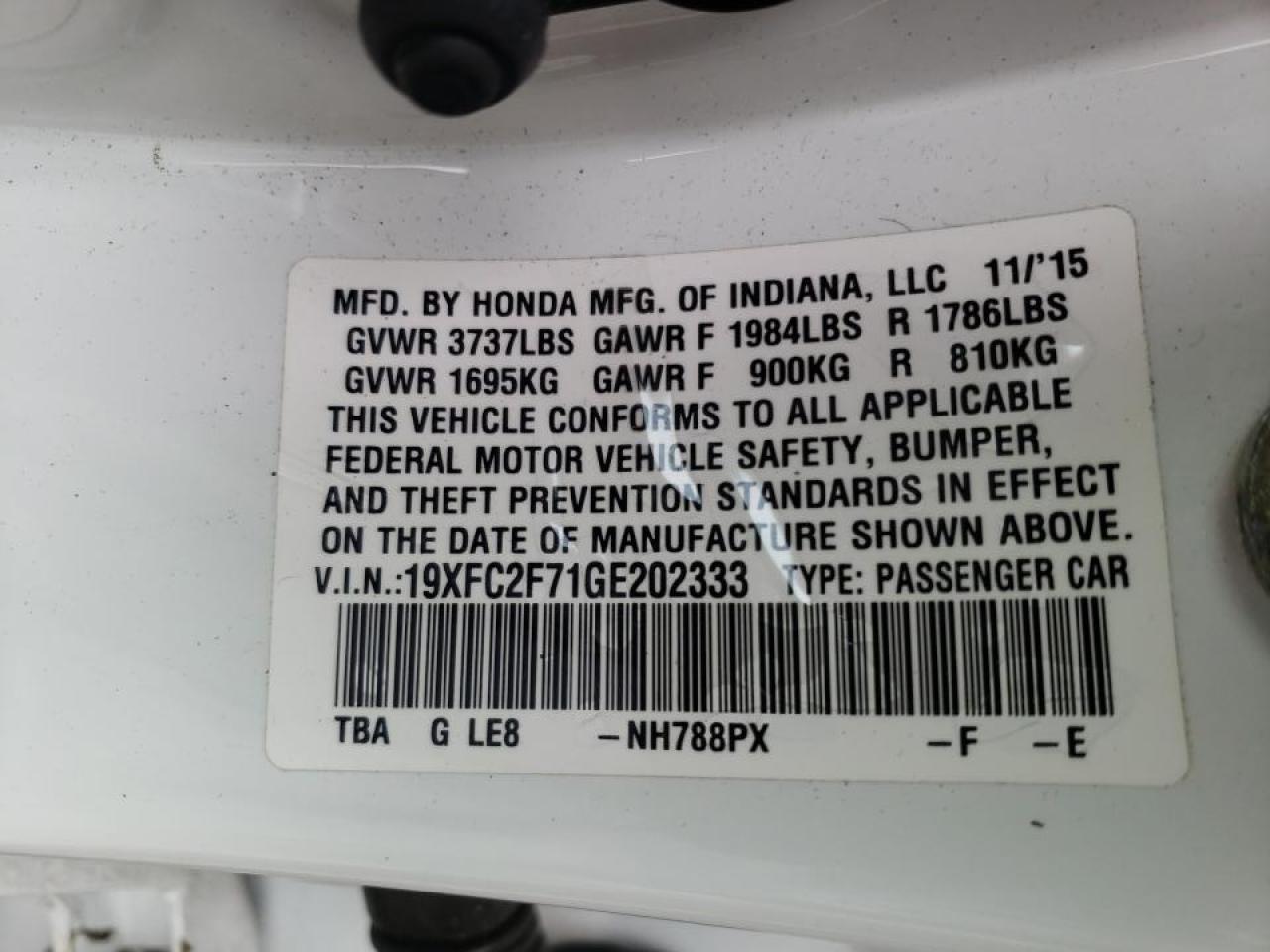 Photo 10 from auction – 2016 HONDA CIVIC EX with VIN 19XFC2F71GE202333