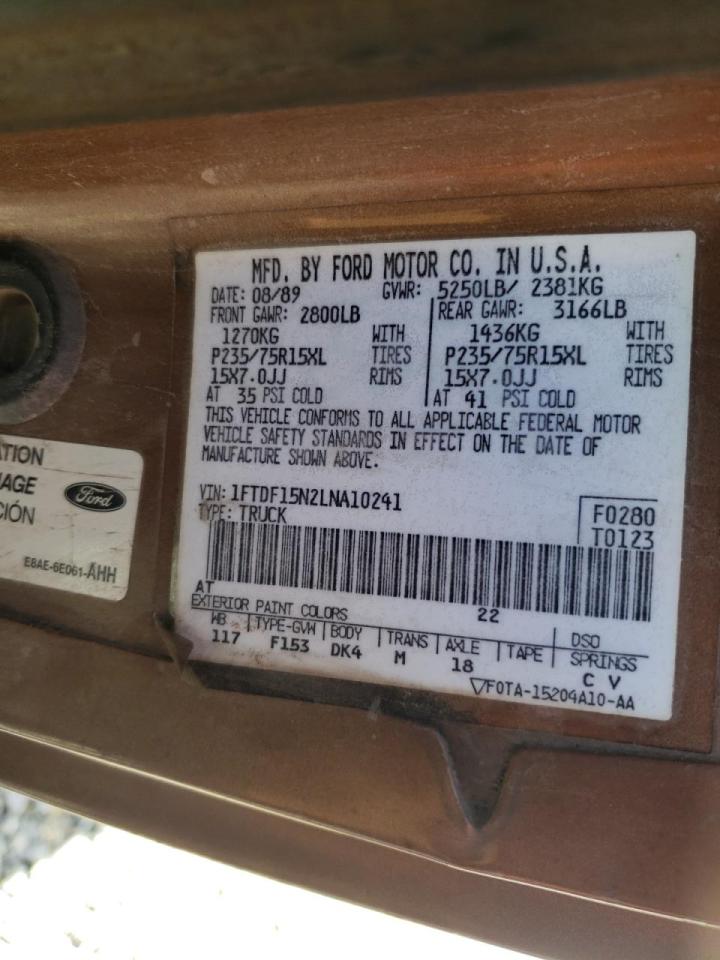 Photo 10 from auction – 1990 FORD F150 with VIN 1FTDF15N2LNA10241