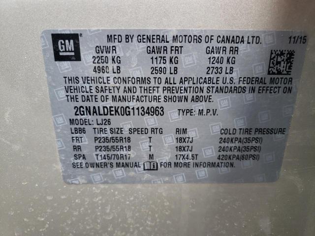 Photo 10 from auction – 2016 CHEVROLET EQUINOX LT with VIN 2GNALDEK0G1134963