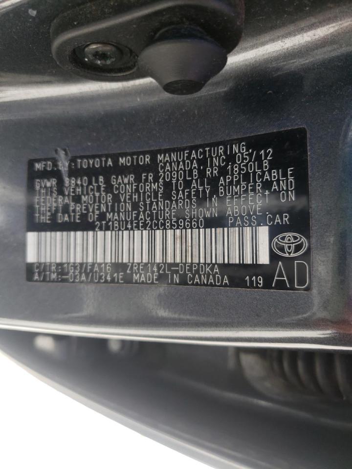 Photo 10 from auction – 2012 TOYOTA COROLLA BA with VIN 2T1BU4EE2CC859660