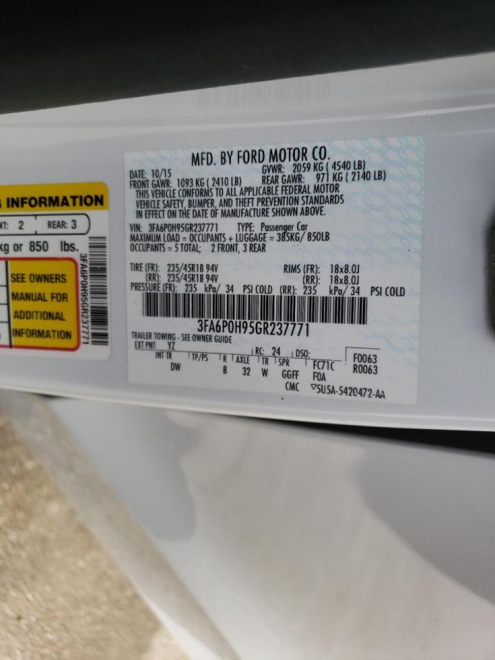Photo 10 from auction – 2016 FORD FUSION SE with VIN 3FA6P0H95GR237771