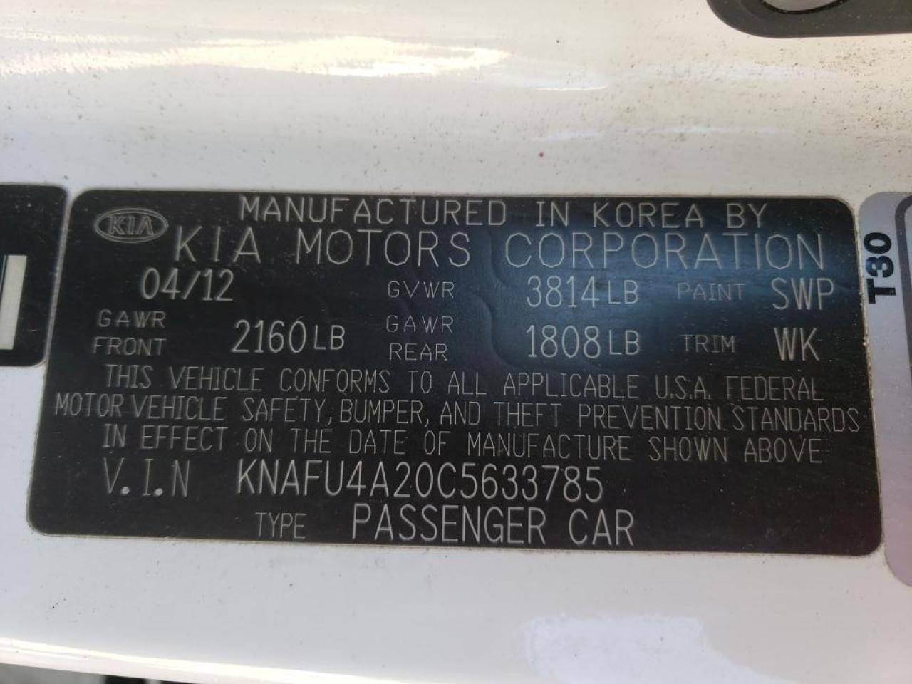 Photo 10 from auction – 2012 KIA FORTE EX with VIN KNAFU4A20C5633785