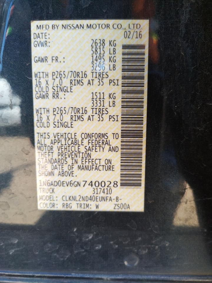 Photo 10 from auction – 2016 NISSAN FRONTIER S with VIN 1N6AD0EV6GN740028