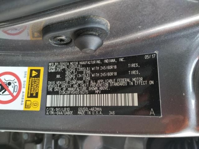 Photo 10 from auction – 2017 TOYOTA HIGHLANDER with VIN 5TDKZRFH5HS516315