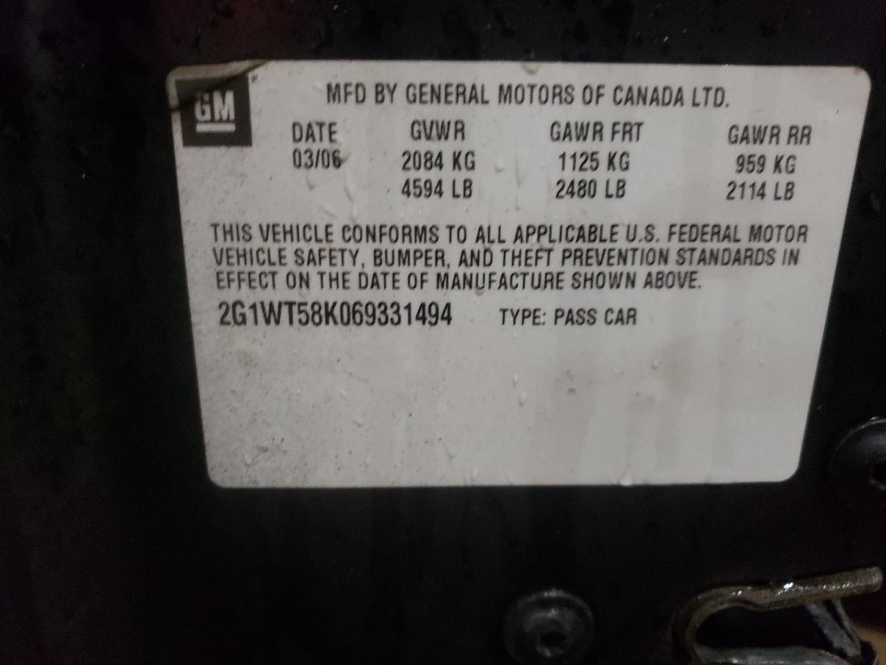 Photo 10 from auction – 2006 CHEVROLET IMPALA LT with VIN 2G1WT58K069331494