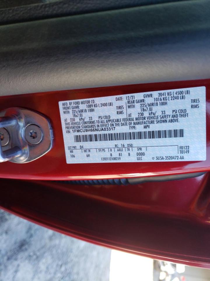 Photo 10 from auction – 2022 FORD ESCAPE with VIN 1FMCU9H66NUA03317