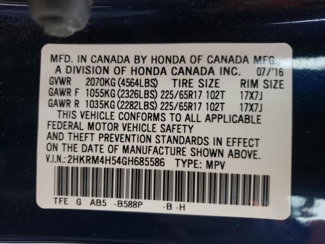Photo 10 from auction – 2016 HONDA CR-V EX with VIN 2HKRM4H54GH685586