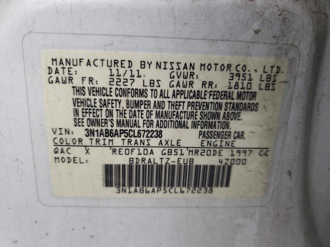 Photo 10 from auction – 2012 NISSAN SENTRA 2.0 with VIN 3N1AB6AP5CL672238