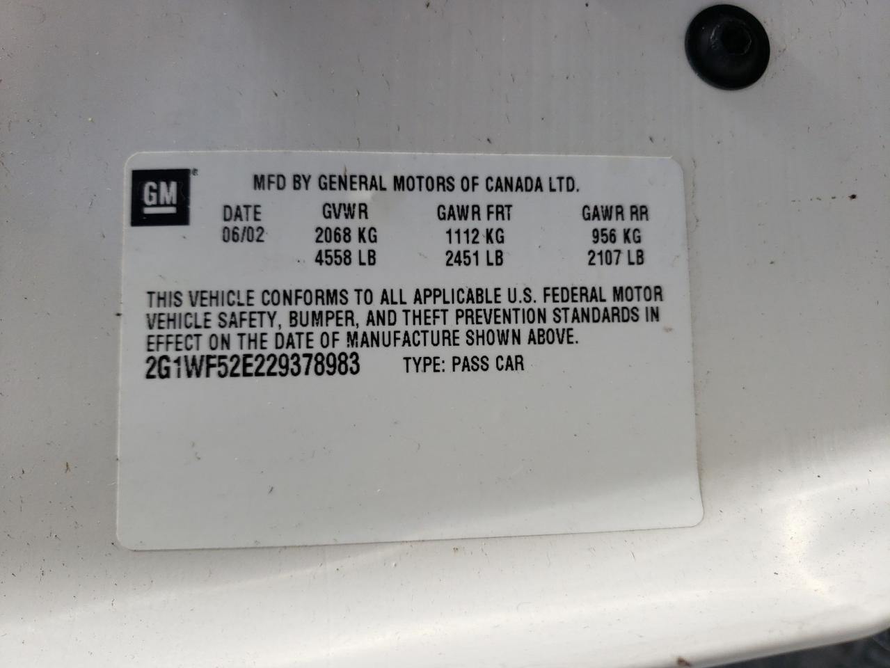 Photo 10 from auction – 2002 CHEVROLET IMPALA with VIN 2G1WF52E229378983