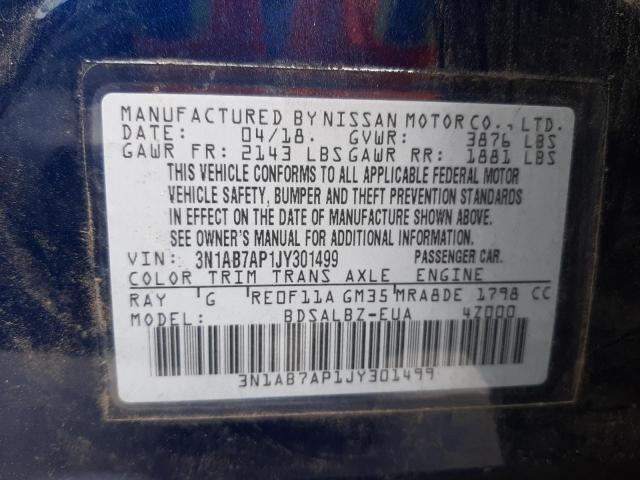 Photo 10 from auction – 2018 NISSAN SENTRA S with VIN 3N1AB7AP1JY301499