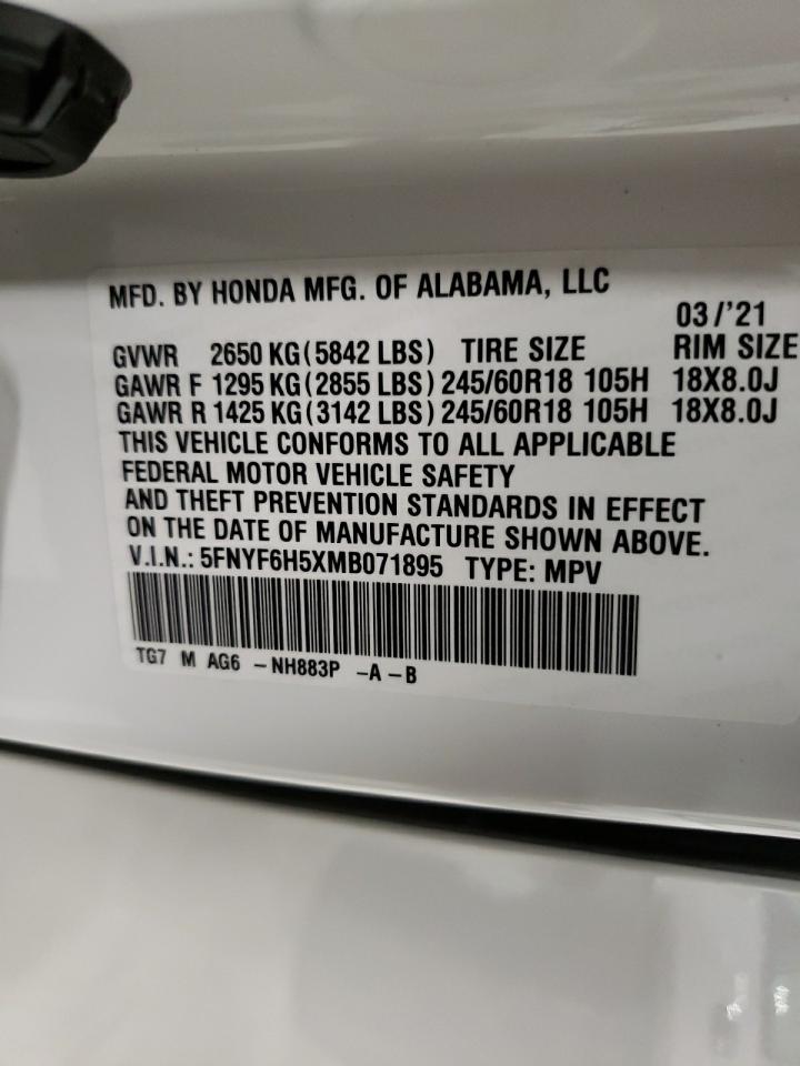 Photo 10 from auction – 2021 HONDA PILOT EXL with VIN 5FNYF6H5XMB071895