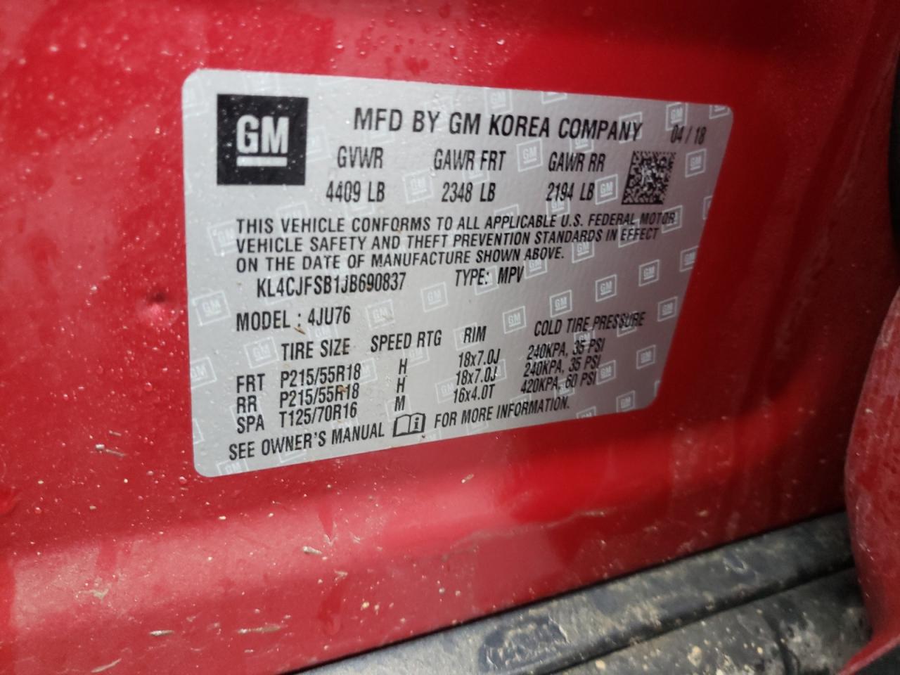 Photo 10 from auction – 2018 BUICK ENCORE PRE with VIN KL4CJFSB1JB690837