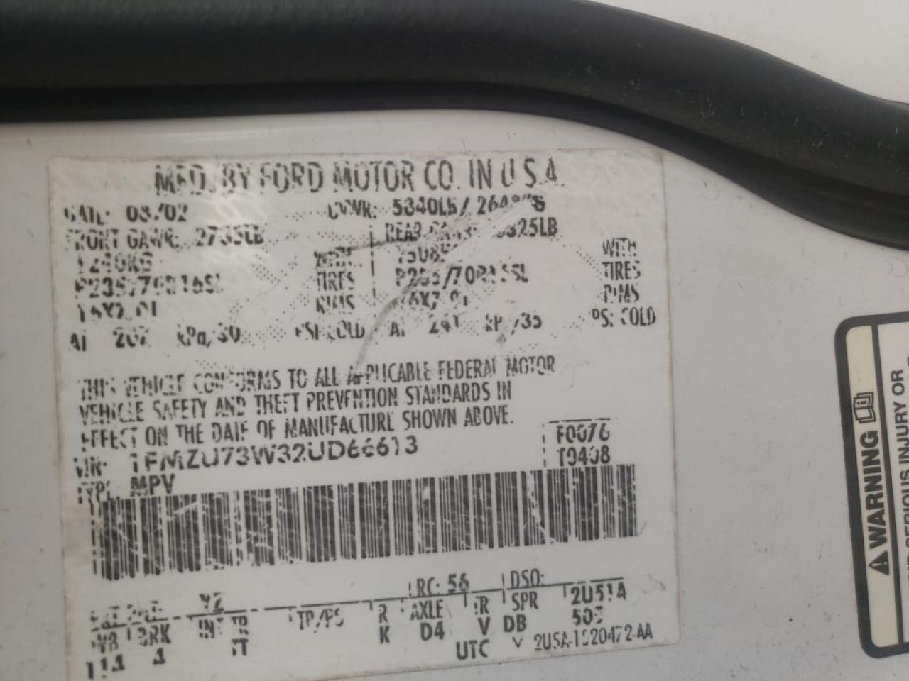 Photo 10 from auction – 2002 FORD EXPLORER X with VIN 1FMZU73W32UD66613