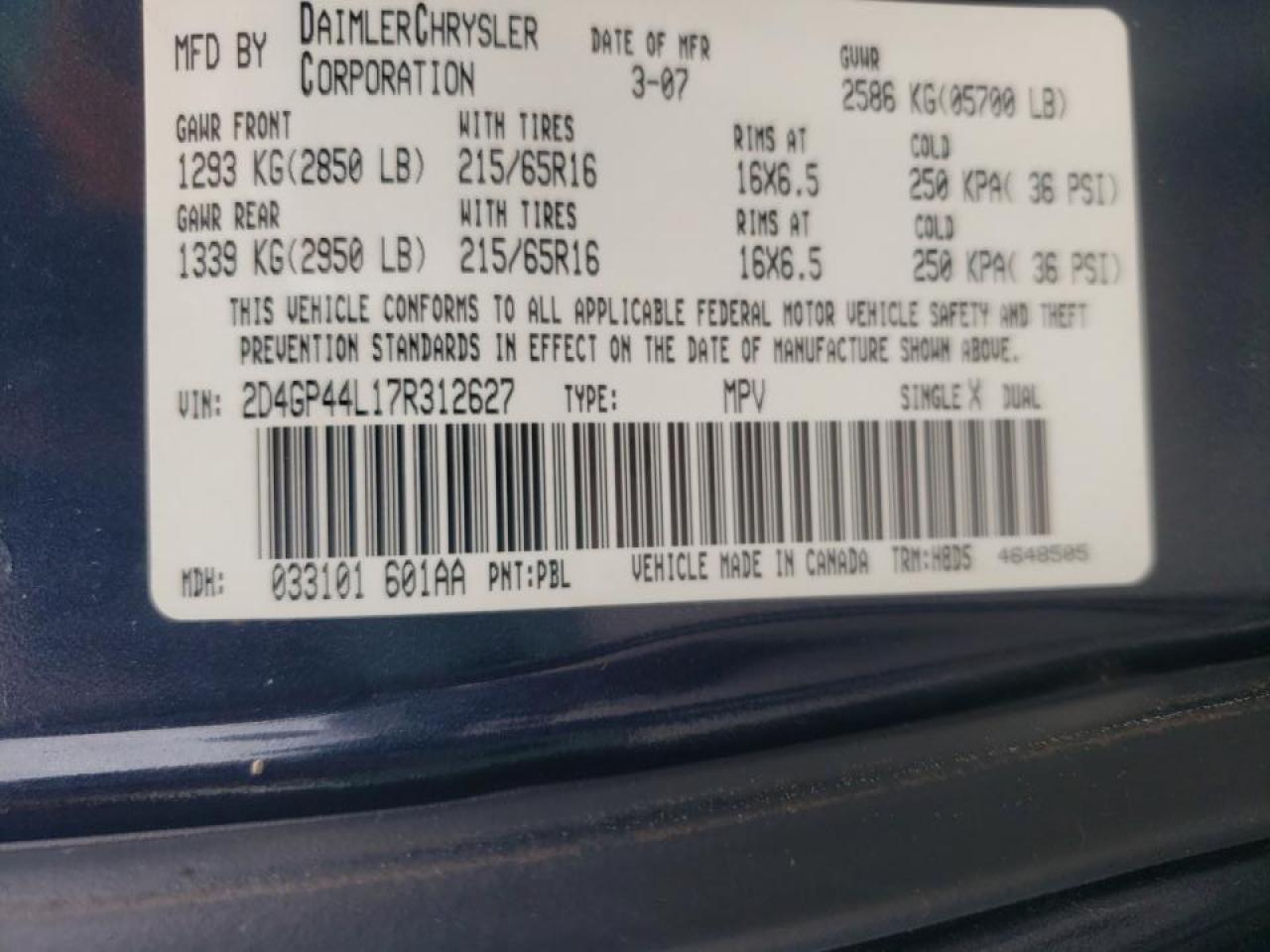 Photo 10 from auction – 2007 DODGE GRAND CARA with VIN 2D4GP44L17R312627