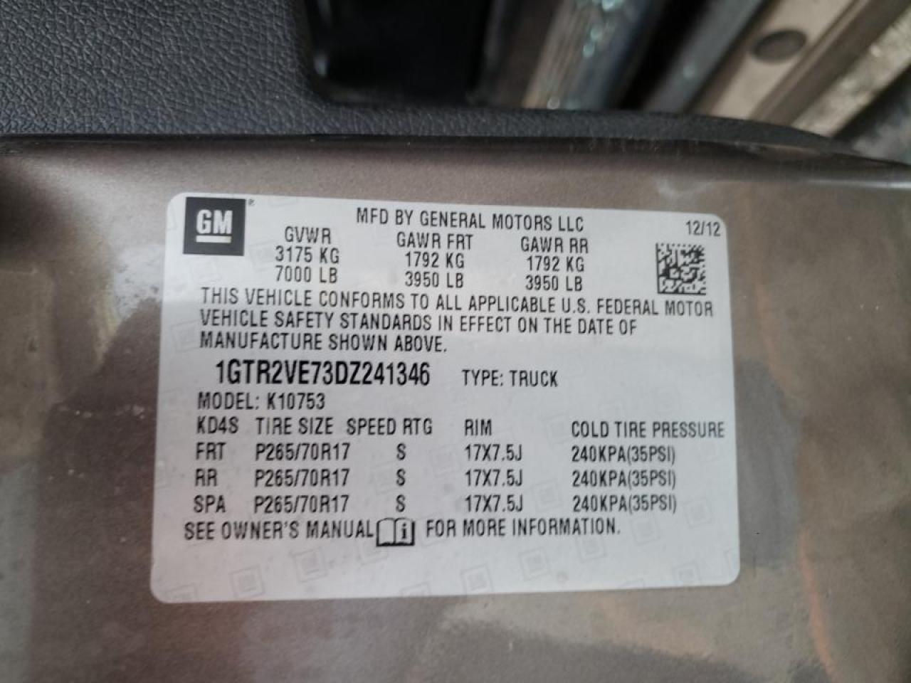 Photo 10 from auction – 2013 GMC SIERRA K15 with VIN 1GTR2VE73DZ241346