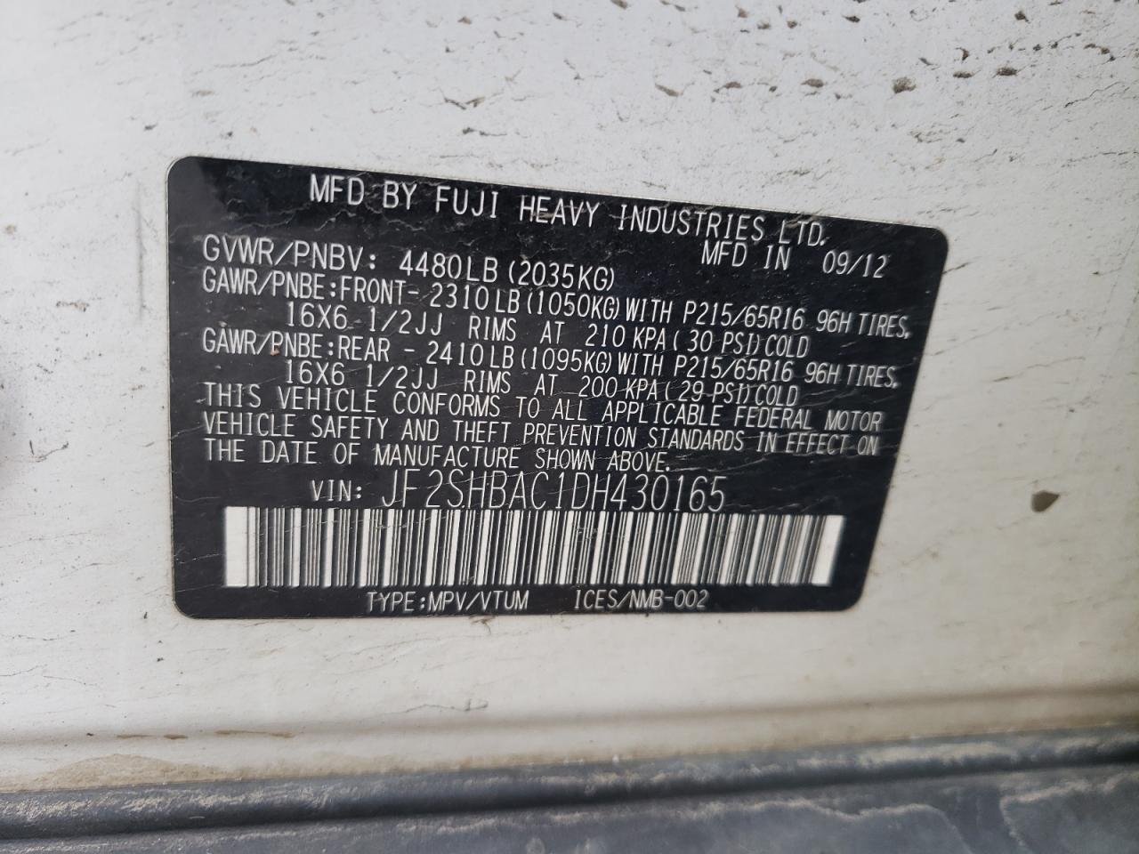 Photo 10 from auction – 2013 SUBARU FORESTER 2 with VIN JF2SHBAC1DH430165
