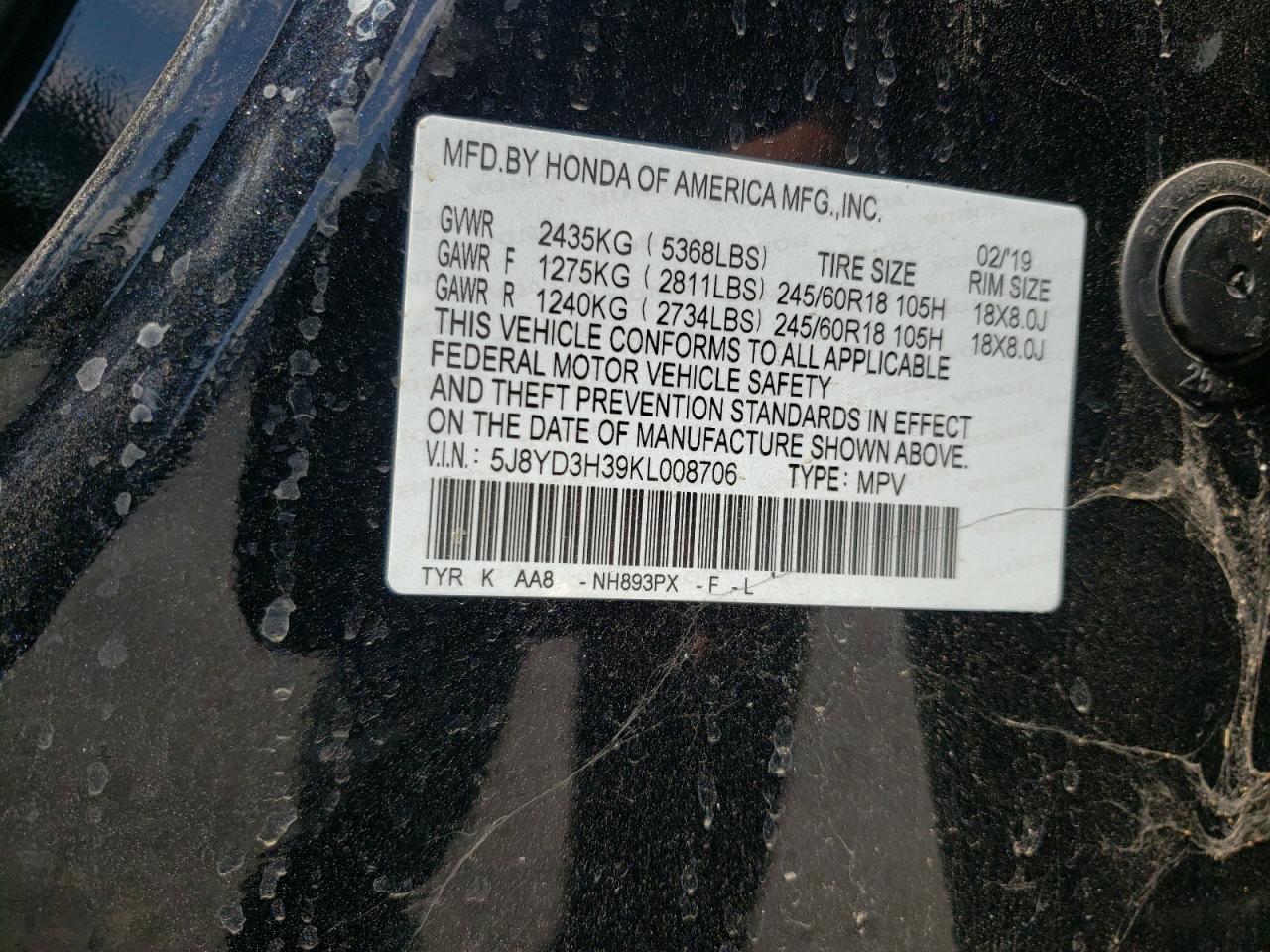 Photo 10 from auction – 2019 ACURA MDX with VIN 5J8YD3H39KL008706