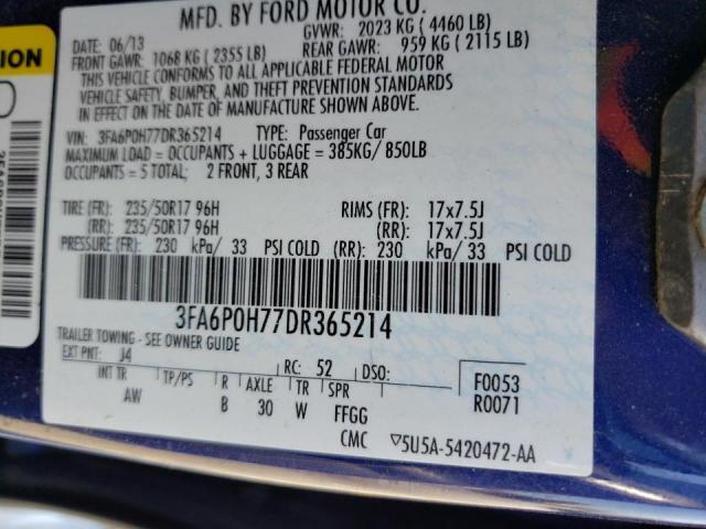 Photo 10 from auction – 2013 FORD FUSION SE with VIN 3FA6P0H77DR365214