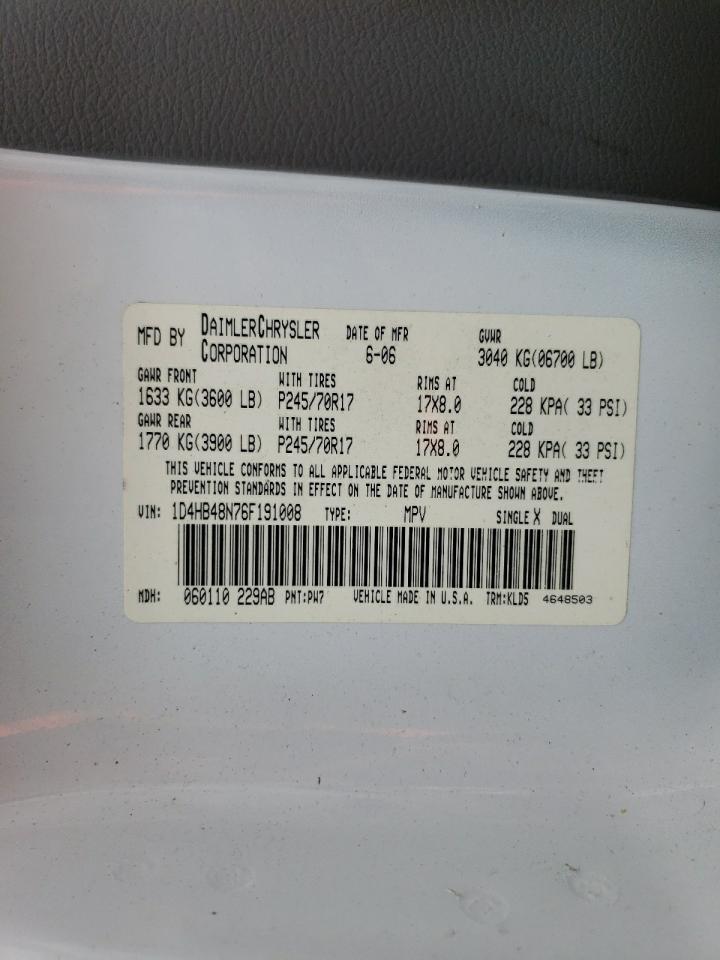 Photo 10 from auction – 2006 DODGE DURANGO SL with VIN 1D4HB48N76F191008