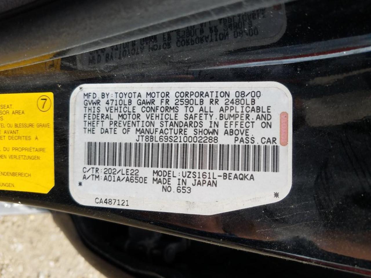 Photo 10 from auction – 2001 LEXUS GS 430 with VIN JT8BL69S210002288