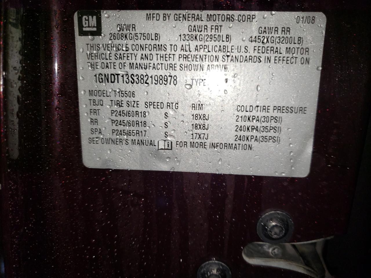 Photo 10 from auction – 2008 CHEVROLET TRAILBLAZE with VIN 1GNDT13S382198978