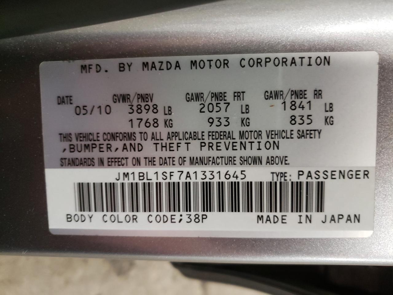 Photo 10 from auction – 2010 MAZDA 3 I with VIN JM1BL1SF7A1331645