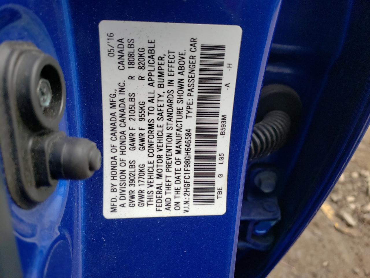 Photo 10 from auction – 2016 HONDA CIVIC TOUR with VIN 2HGFC1F98GH646584
